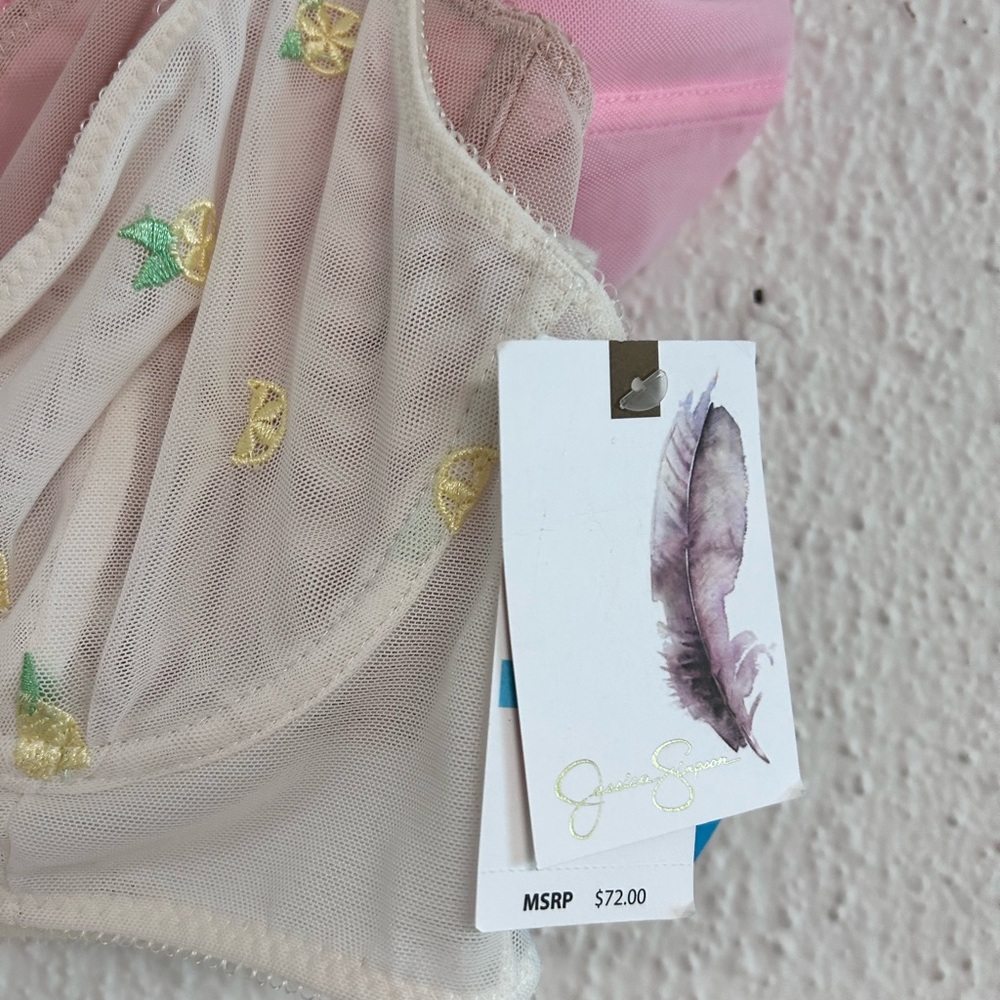 Jessica Simpson Sheer Lace underwire Lemons, pink and nude Bra Set of 3 NWT - Picture 2 of 15